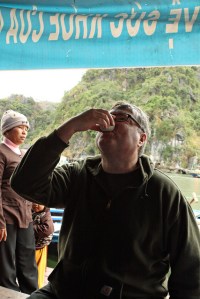Jerry drinking homemade wine